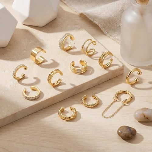 Image of Ear Cuffs Non Piercing 14K Gold Plated Ear Cuff Earrings for Women Trendy Clip on Cartilage Earring Stacks Non Pierced Adjustable Fake Earrings Set Jewelry Christmas Gift 2026 Stocking Stuffers