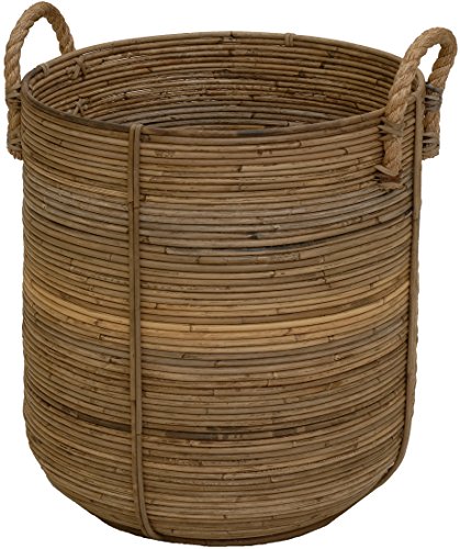 Retro-Design Dekokorb/Handtuch-Korb Bad/Tragekorb für Spielzeug/Aufbewahrungskorb mit Seil-Griffen/Flechtkorb aus Natur Rattan Grau/Holzkorb, Korb Box Henkel Aufbewahrung (Groß) Cover