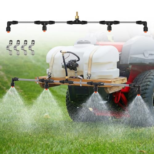 HooLing Boom Sprayer Wand ATV Sprayers Boom Kit with Fittings Wide Coverage Sprayer Attachment for UTV Tractor Tow Behind Sprayers Agricultural Lawn Spray System(Stainless Steel 4 Nozzles)