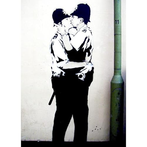 Homemania HOMENG_0051 Cuadro Inspiraciones del Autor Banksy Beso Policías, Multicolor, 50 X 70 X 3