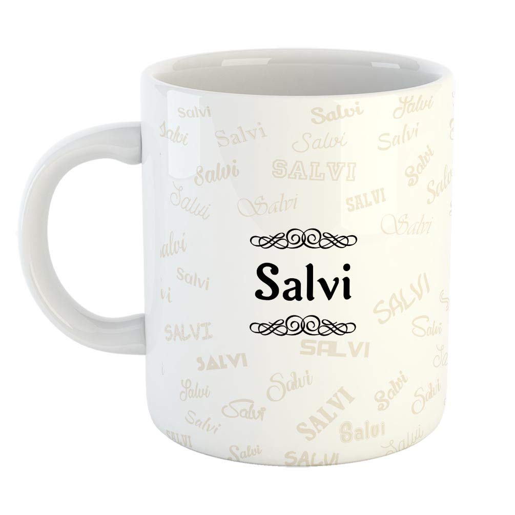FurnishFantasy Ceramic Coffee Mug - Best Personalised Gift for Happy Birthday, Color - White, Name - Salvi