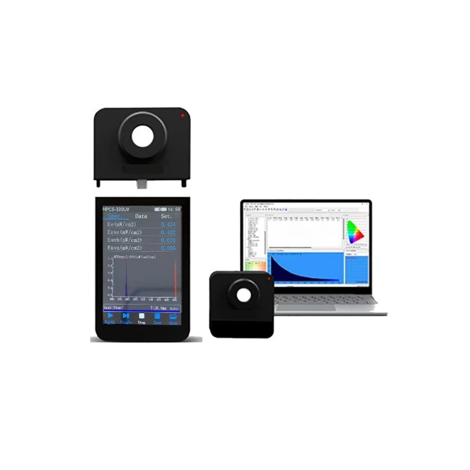Mthckxjbsuz One Color Spectrometer Portable, Uv Spectrometer Uva Uvb Irradiance Mw/Cm2 230-450Nm Test Peak Wavelength