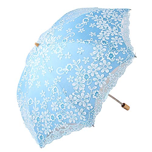 Honeystore Travel Sun Parasol Folding Brolly Anti-uv Sunshade Vintage Umbrella Printed Glitter Design 2 Folding Blue