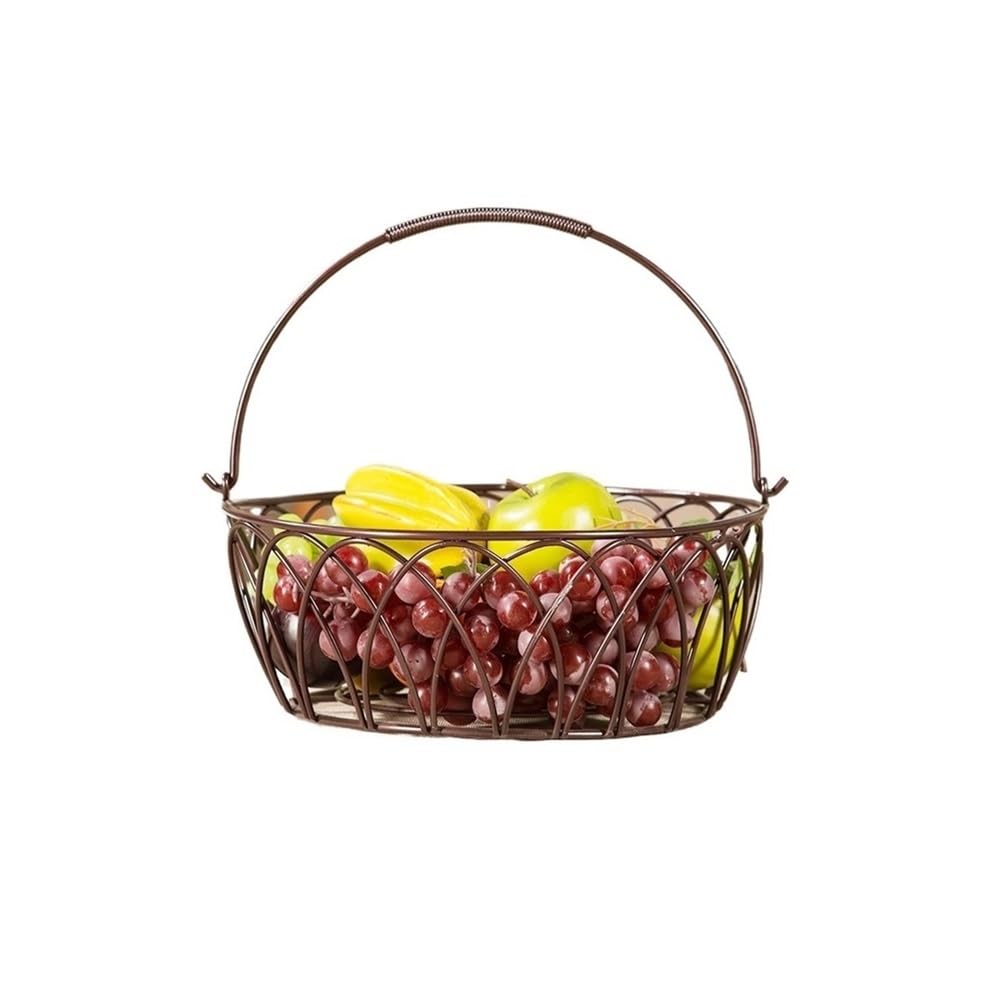 Fzl02068lm Bronze Fruit Bowl Fruit Basket，Iron Basket With Handle Vegetable Storing Food Versatile(Bronze)