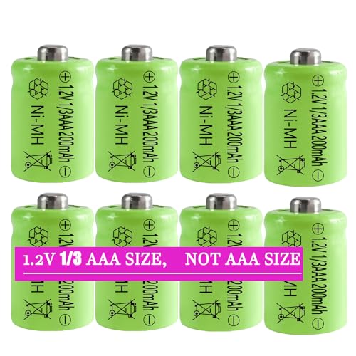 1/3 AAA Size Cell 200mAh 1.2V NiMH Rechargeable Batteries with Button Top for Solar Art Light, Headlamp, Toys Gas Cooker,Razor Shaver,8 Pack（Nonstandard AAA Size Battery）