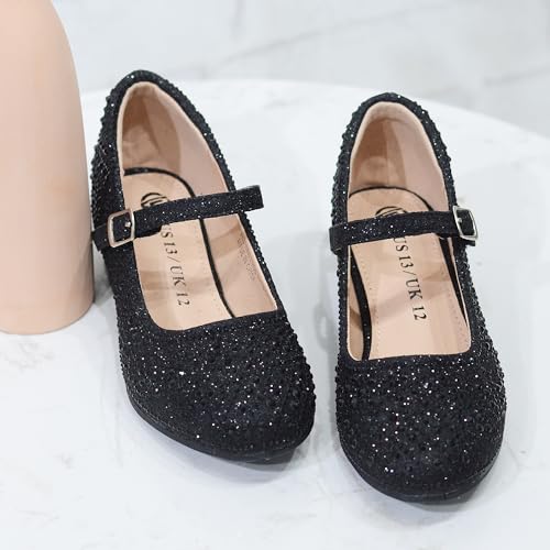 Girls Dress Shoes Mary Jane Shoes for Girls Sparkle Low Heel Hook and Loop Flats for School Wedding Party2