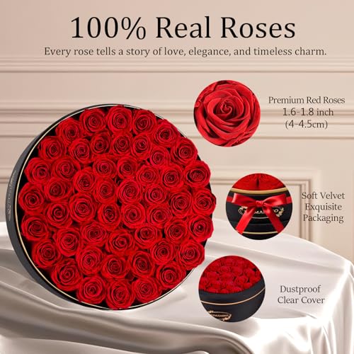 50 Preserved Roses in a Gift Box for Her - Forever Flowers for Delivery, Eternal Rose Mothers Gifts for Mom, Wife Anniversary Birthday Gifts for Women, Red - Image 5