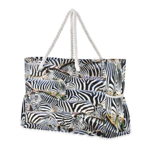 Sac fourre-tout en toile pour femme motif zèbre noir et blanc