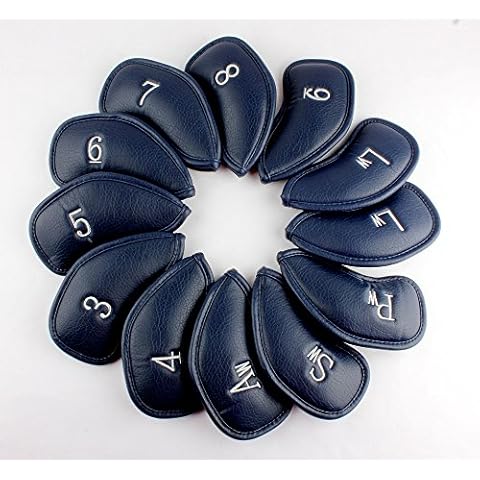 Craftsman Golf Blue 12pcs Thick Synthetic Leather Golf Iron Head Covers Set Headcover Fit All Brands (Blue with Silver No.) Cover