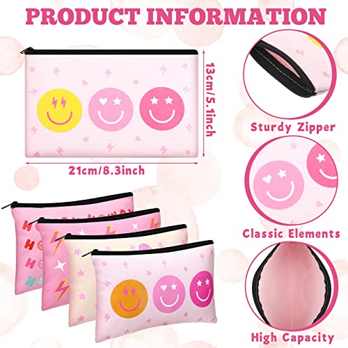 Hillban 12 Pcs Pink Preppy Makeup Bag Preppy Toiletry Bag Smile Leopard Howdy Portable Cosmetic Makeup Pouch Travel Organizer Accessories Cute Spring Gift for Women2