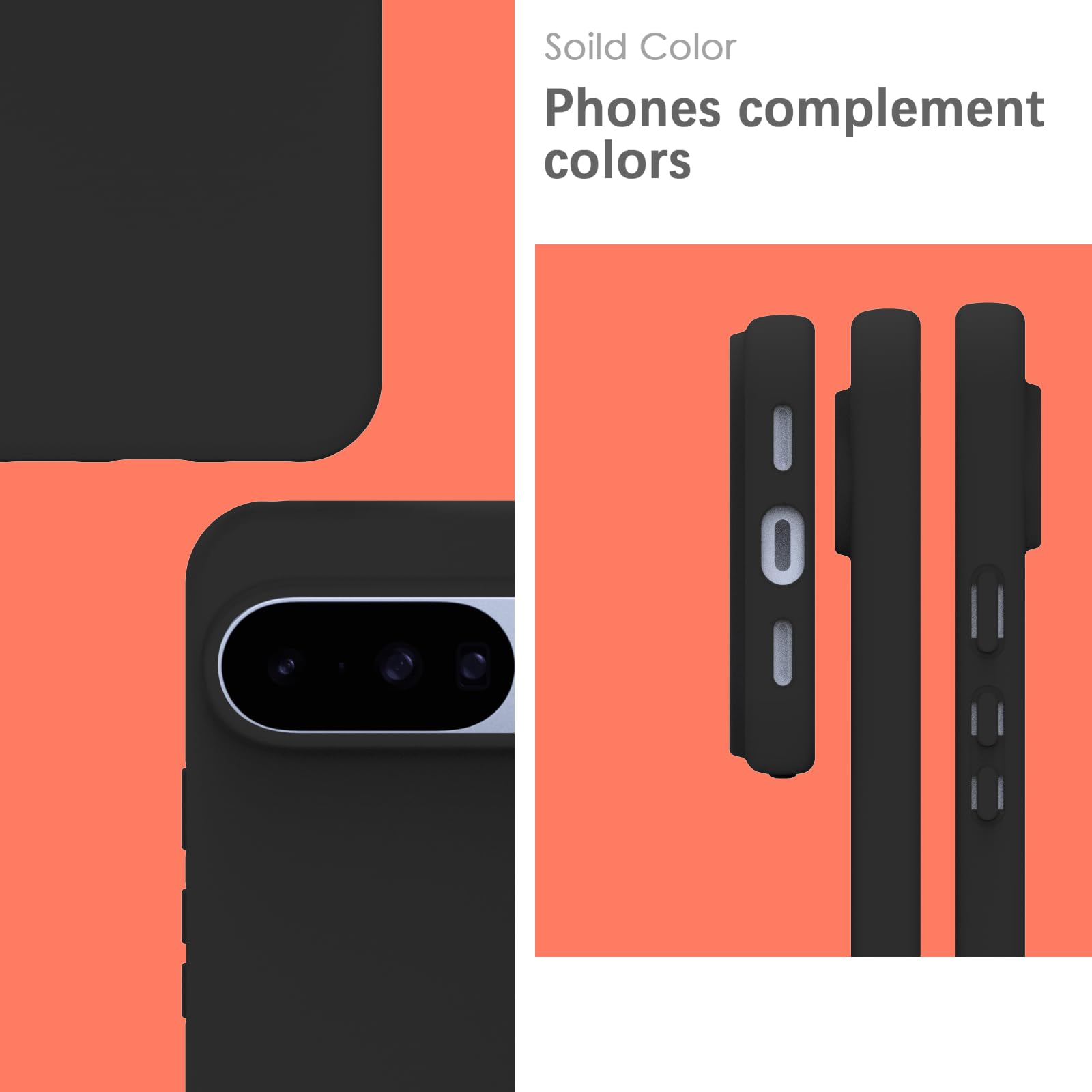 YATWIN Silicone Back Case for Pixel 10/10 Pro, Soft-Touch, Shockproof Phone Back Cover for Pixel 10/10 Pro - Black — Amazon image 3