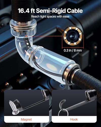 Image of VEVOR 3 Lens Industrial Endoscope, 1080P HD Digital Borescope Inspection Camera 4.5 Inch IPS Screen IP67 Waterproof Snake Camera with 8 LED Lights, 16.5FT Semi-Rigid Cable, 32GB Card and Helpful Tool