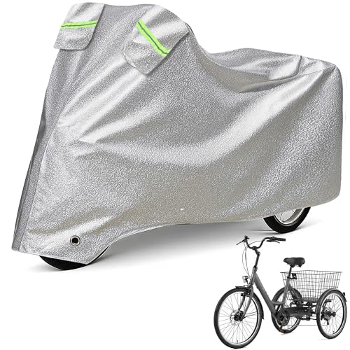 Adult Tricycle Cover Waterproof Outdoor Recumbent Bike Cover Durable Anti UV Bicycle Cover for 1-2 Bikes with Lock Holes Windproof Buckle Heavy Duty Dustproof Weatherproof Tarp Electric Trike