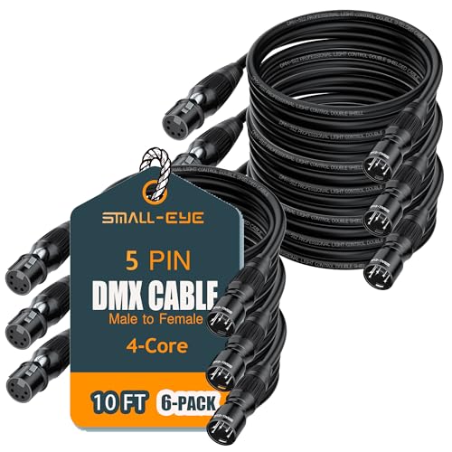 SMALL-EYE 5 Pin DMX Cables 10 ft 6 Pack, 4-Core Male to Female | 116Ω Optimized Impedance, Stable Signal Transmission, Reliable Connector Fit, Professional Lighting Systems