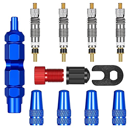 12 Teile Fahrrad Ventil-Einsatz, Französisches Ventil Sclaverand Presta Ventileinsatz, Schrader Valve Core, Ventilkappen, Presta Schrader Konverter, Ventilkernentferner-Werkzeug