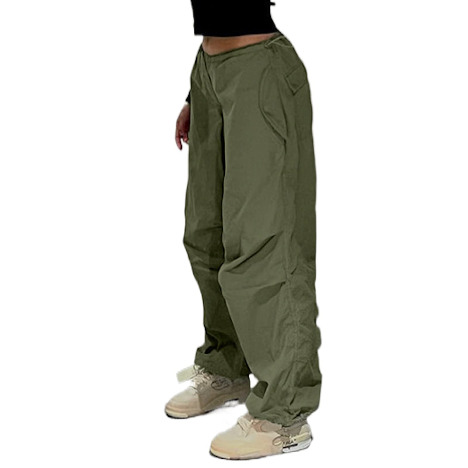 KMBANGI Women Baggy Cargo Pants Low Waist Wide Leg Sweatpants Casual Drawstring Loose Pocket Joggers Trousers Hippie Punk