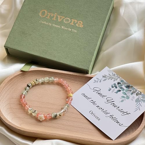 Handmade Orange Gemstone Stretch Bracelets For Women, Crystal Monthly Flower Birthstones Beaded, Healing Protection & Positive Energy Jewelry(5.5mm/0.2in, August-Gladiolus)3