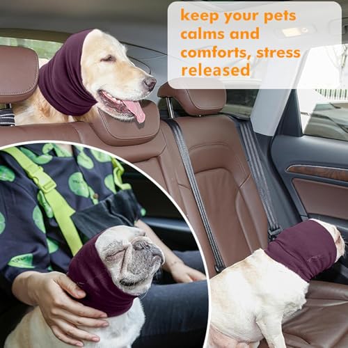 Lelepet Ohrenschutz für Hunde, Hunde Gehörschutz, Beruhigender Kapuzenpullover, Hund Ohrenschützer zur Geräuschreduzierung, Hundehals und Ohrenwärmer, Hund Ohrenpflege Lärmschutz, Dunkelrot M