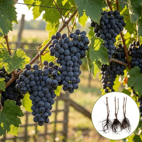 3 Concord Grapevine Live Plants Sweet Table Grapes for Garden Trellis Pergola & Backyard Vineyard Fast Growing Fruit Vine (3 Plants)