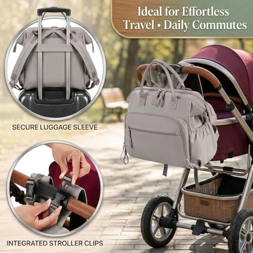 APEXORIGIN Baby Diaper Bag Backpack, Large Capacity Waterproof Nappy Tote Bag with 14 Pockets and Insulated Bottle Sleeves, Wide Open Maternity Travel Bag - Image 6