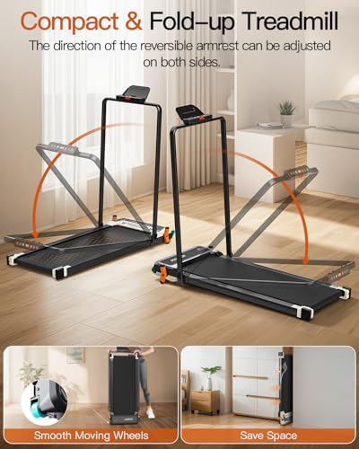 Image of FUNRAY Versatile Walking Pad with Incline - Dual-Sided Under Desk Treadmill with Foot Massage,Portable Compact Treadmills with 330LBS Weight Capacity,2 in 1 Walking Treadmill for Home /Office-Orange