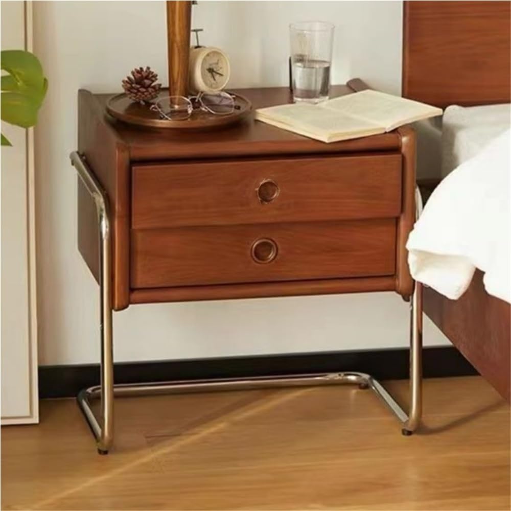 Gqakodngs Small 2 Drawer Nightstand, Metal Frame Bedside Table, Vintage Small Storage Cabinet, Modern Sofa Side Table, Suitable for Living Room,