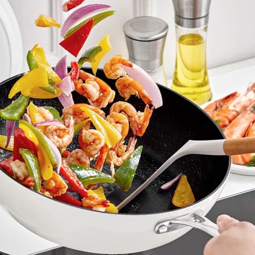 Wok de aleación de aluminio blanco con tapa, 30 cm miniatura 4