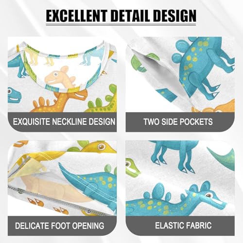 ALAZA Green Blue Animal Dinosaur Pajamas Short Sleeve 2 Piece Sleepwear Top and Bottom Pajama Set Unisex4
