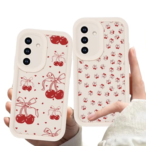 Zrutru Paquete de 2 fundas de teléfono para Samsung Galaxy A14 5G de 6.6 pulgadas, bonitas fundas estéticas con diseño de lazo kawaii para niñas y mujeres, color beige, suave, antiarañazos, a prueba