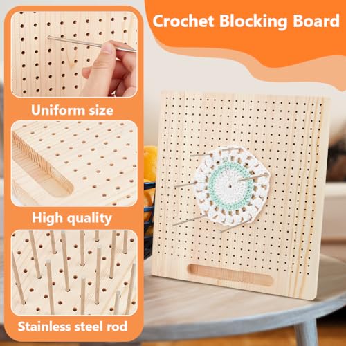 بينيكريت لوح لحجب الكروشيه مقاس 33 × 30 سم، بساط خشبي مع 12 قضيب من الستانلس ستيل لمشاريع الحياكة والكروشيه التي تصنعها بنفسك