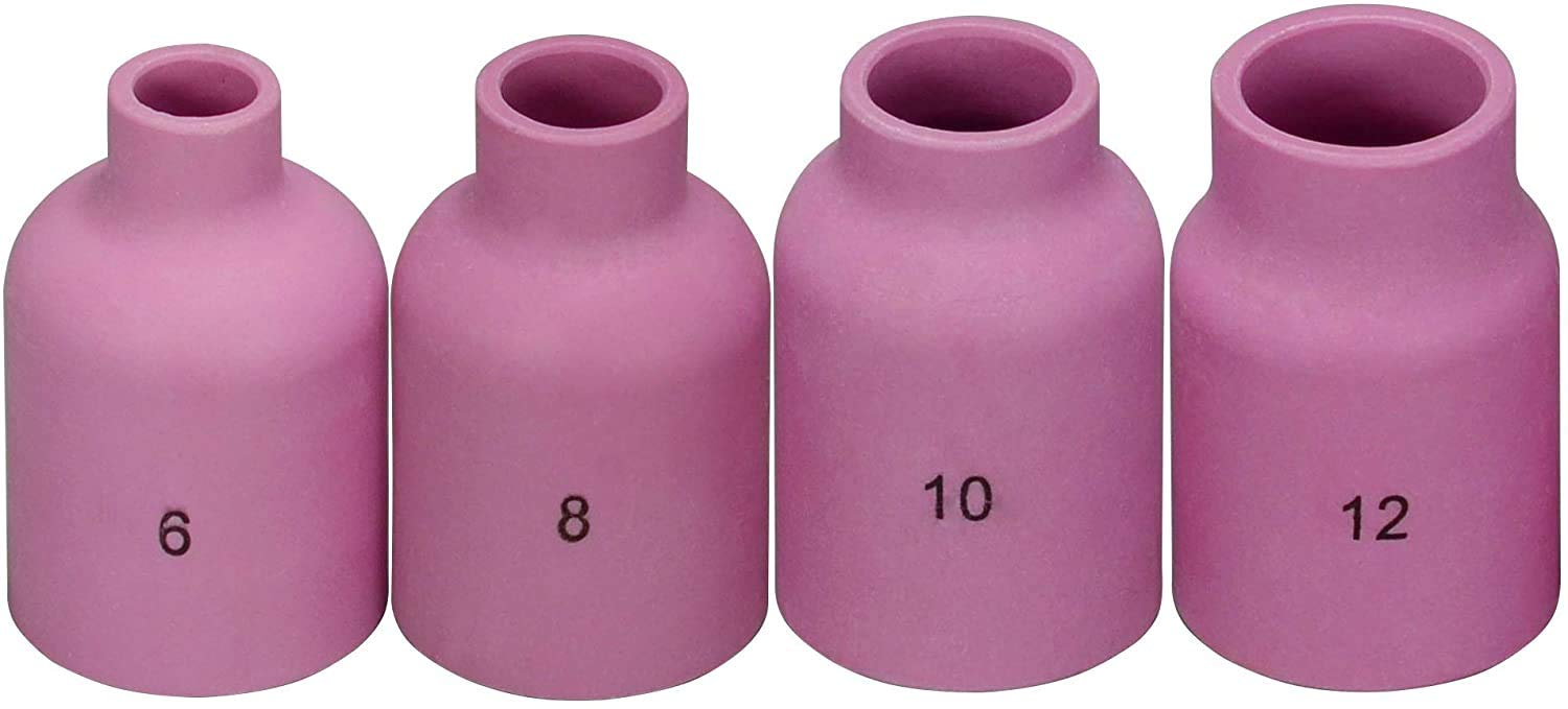 RIVERWELD TIG Gas Lens Alumina Nozzle Ceramic Cups Jumbo Large Diameter 57N75 6#, 57N74 8#, 53N87 12# 19.5mm, 53N88 10# 16.0mm for SR WP 9 17 20 18 26 TIG Welding Torch 4pcs
