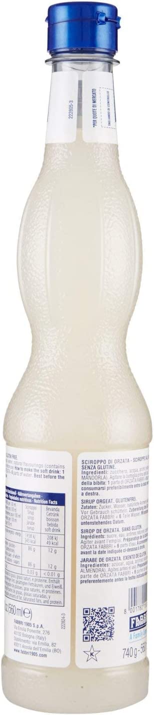 Sciroppo Orzata - Jarabe de cebada para cócteles y bebidas (PET, 6 x 560 ml) | Gusto mandorla dolce; sin alcohol, aromático para mezclar refrescos, café o postre, peso neto total 3,36 L