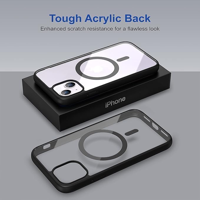 Image of DARKFIT Back Cover Case Compatible with iPhone 14 Plus| Black Mag-Safe Magnetic Cover | TPU Ultra Hybrid | Camera Bump Protection | Compatible with Wireless Charging | Color Clear Black | Pack of 1