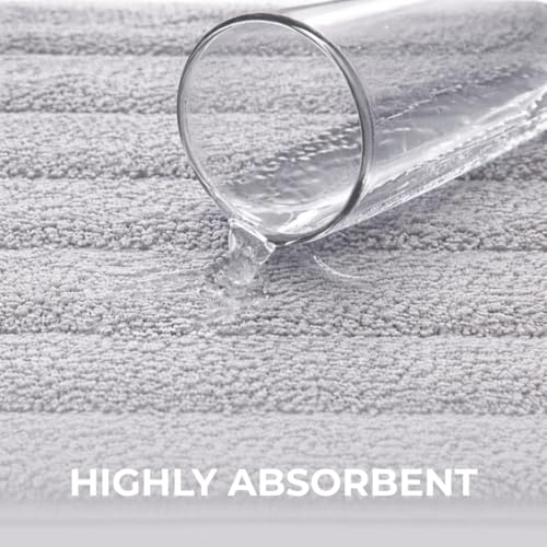 Image of Premium Combed Cotton Tufted Bathmat 45 x 65 cm, 1800 GSM Soft Absorbent Anti Skid Bathroom Floor Mat with Latex Backing, Quick Dry Non Slip Bath Rug for Shower & Daily Use, Stripes Silver