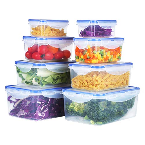 Mengico Food Storage Containers with Lids - BFA Free Food Containers Set (8 Pack)-Plastic Food Containers Meal Prep -Leak Proof Lunch Boxes to Go