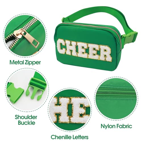 Image of PainZieteg Cheer Fanny Pack for Girls, Chenille Letter Nylon Belt Bag Green | Ideal Birthday or Christmas Gift for Cheerleaders and Women, Durable Crossbody Waist Pack for Sports and Team Events