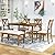 Lostcat Dining Table Set for 6, Wood Rectangular Dining Table and 4 Fabric Chairs & Bench, 6-Piece Kitchen Table Set for Dining Room and Living Room, Natural Cherry