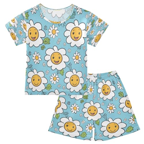 Little Happy Flower Kids Pjs Set Boys Girls Summer Short-Sleeve Sleepwear Pajamas 2PCS