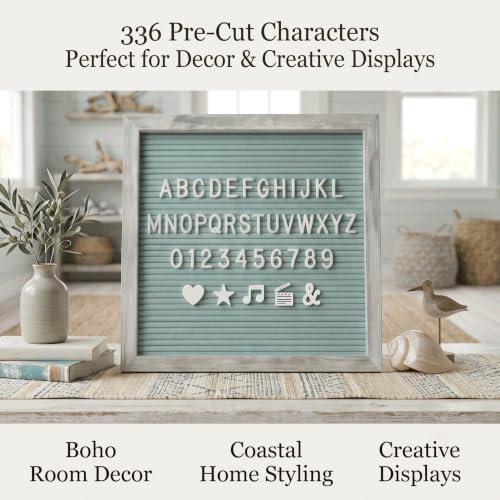 Image of Rustic Turquoise Felt Letter Board 10x10 Inch, 336 Letters with Stand | Changeable message board with stand and wall mount for home displays, creative workspaces and small spaces