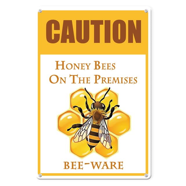 Horienteeon Caution Beware Honey Bees On The Premises for Home, Farmhouse, Garden Aluminium Sign, Sturdy Aluminum Sign Rust Free 20×30cm, Warning Signs for Property Garden Gate Wall Fence