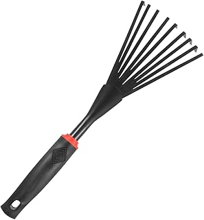 Cabilock Ancinho de mão para jardinagem de aço inoxidável para folhas de jardim, ferramenta de metal para jardim, garra e cultivador com alça para jardim, fazenda, quintal, gramado