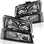 AUTOSAVER88 Headlight Assembly kit Compatible with 2003-2006 Chevy Avalanche / 2003-2007 Chevrolet Silverado 1500 2500 3500 1500HD 2500HD Pickup Headlamp Replacement Black Housing with Bumper Lamp