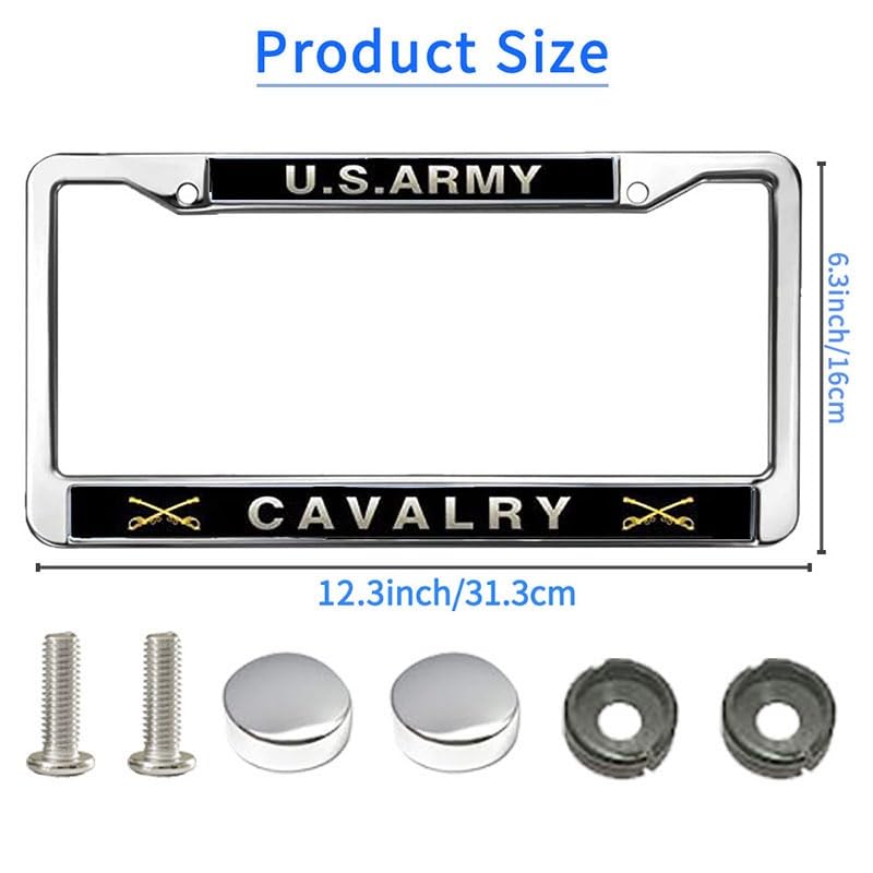 Image of US Army Cavalry License Plate Frame Metal Car Tag Cover Holder 2 Holes | US Army Cavalry License Plate Frame Metal Car Tag Holder Weatherproof Fit Standard US Auto Trucks Exterior Accessories
