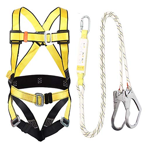 DFYOZX Arnés de Seguridad Kit de protección contra caídas, Arneses de Cuerpo Entero para Trabajar en tejados Escalada/Amarillo Negro