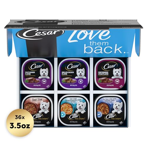 CESAR-Adult-Wet-Dog-Food-HOME-DELIGHTS-Classic-Loaf-in-Sauce-Variety-Pack-35-oz-Easy-Peel-Trays-36-Count - Cucciolini Doodles   CESAR-Adult-Wet-Dog-Food-HOME-DELIGHTS-Classic-Loaf-in-Sauce-Variety-Pack-35-oz-Easy-Peel-Trays-36-Count