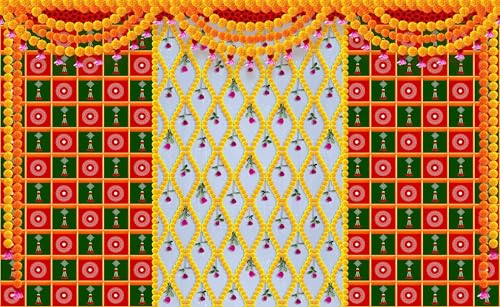 Image of DHARA CREATION Decorative Flowers Backdrop Cloth For Pooja Decoration - 8Ft X 5Ft, Ideal Pooja, Religious Ceremonies, And Home Decor. Washable Fabric