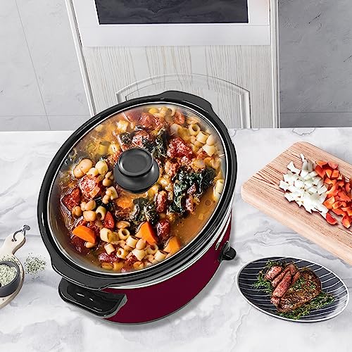 Magnifique-6-Quart-Slow-Cooker-Oval-Manual-Pot-Food-Warmer-with-3-Cooking-Settings-Red-Stainless-Steel Magnifique 6 Quart Slow Cooker Oval Manual Pot Food Warmer with 3 Cooking Settings Red Stainless Steel