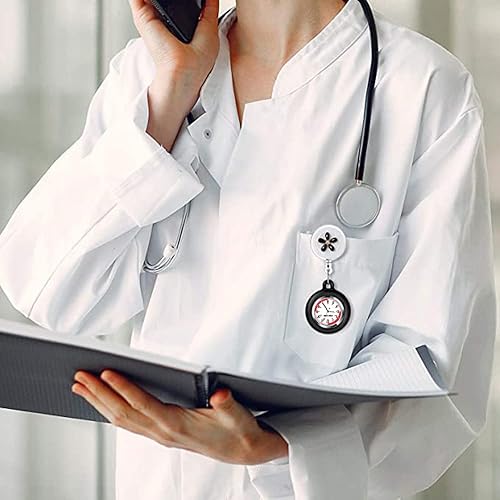 Miniatura 5 de 3 relojes retráctiles para enfermeras y médicos, con solapa colgante con clip, cubierta de silicona, broche de bolsillo, carrete de insignia