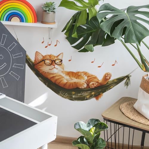 Vinilo Decorativo Gato Naranja en Hamaca para Niños miniatura 3