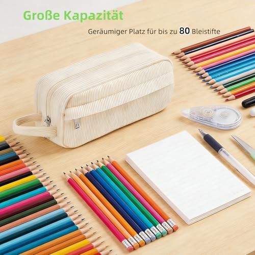 VICDUEKG Federmäppchen Cord-Stoff Mäppchen mit 4 Fächer Federtasche Große Schulmäppchen Erwachsene Mädchen Junge Schreibwarenbeutel Pencil Case für Schule Büro